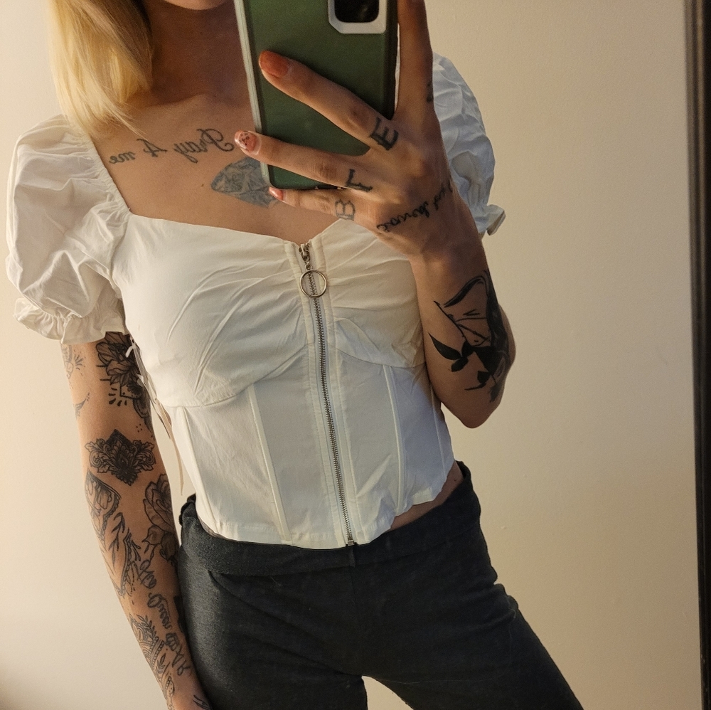 White ruffled corset crop top